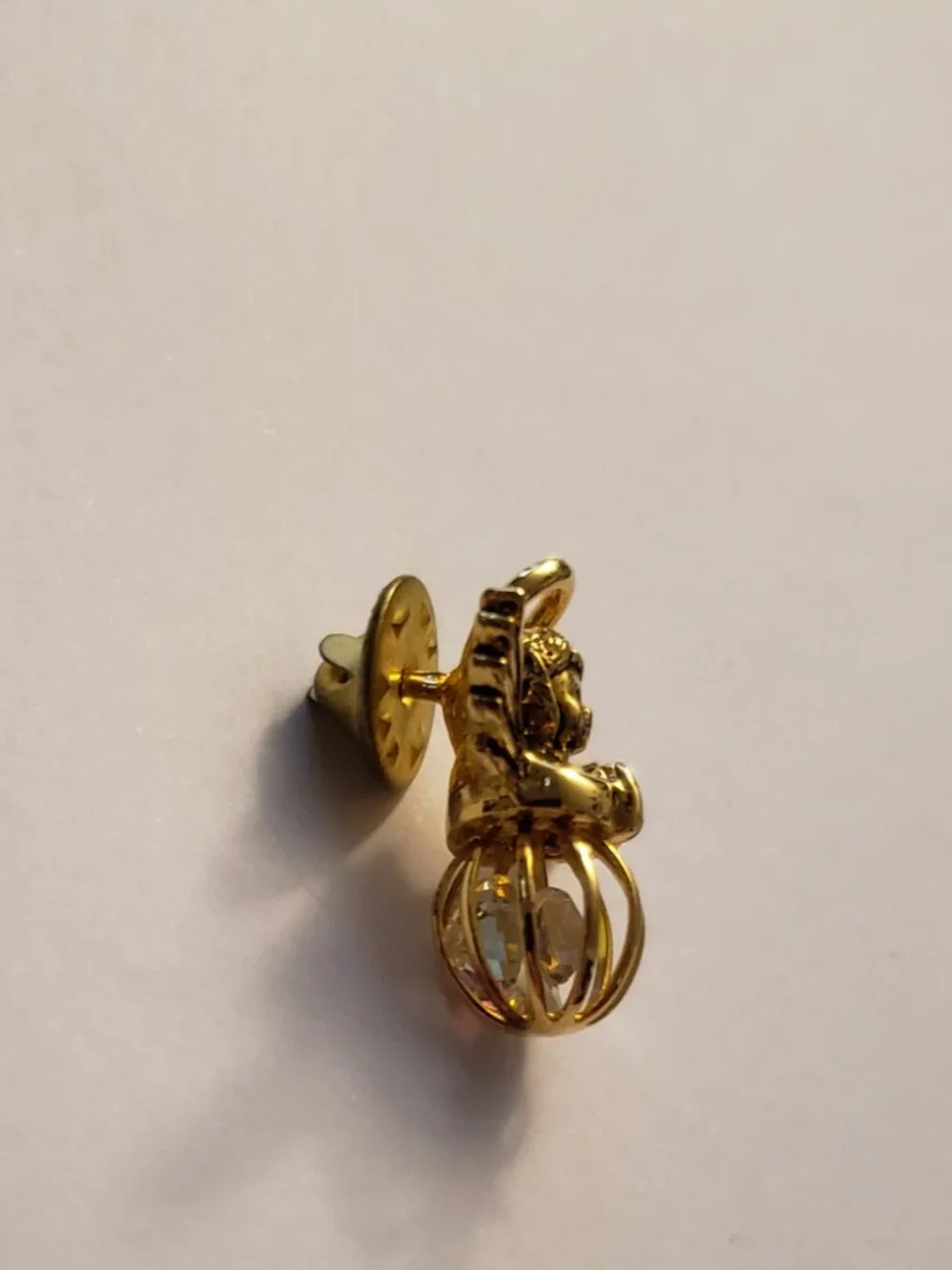 Goldtone Guardian Angel Halo Lapel Pin Brooch Cage with Rainbow Iridescent Beads